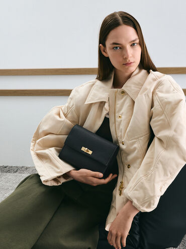 Chance Recycled Leather Turn-Lock Crossbody Bag, Black, hi-res