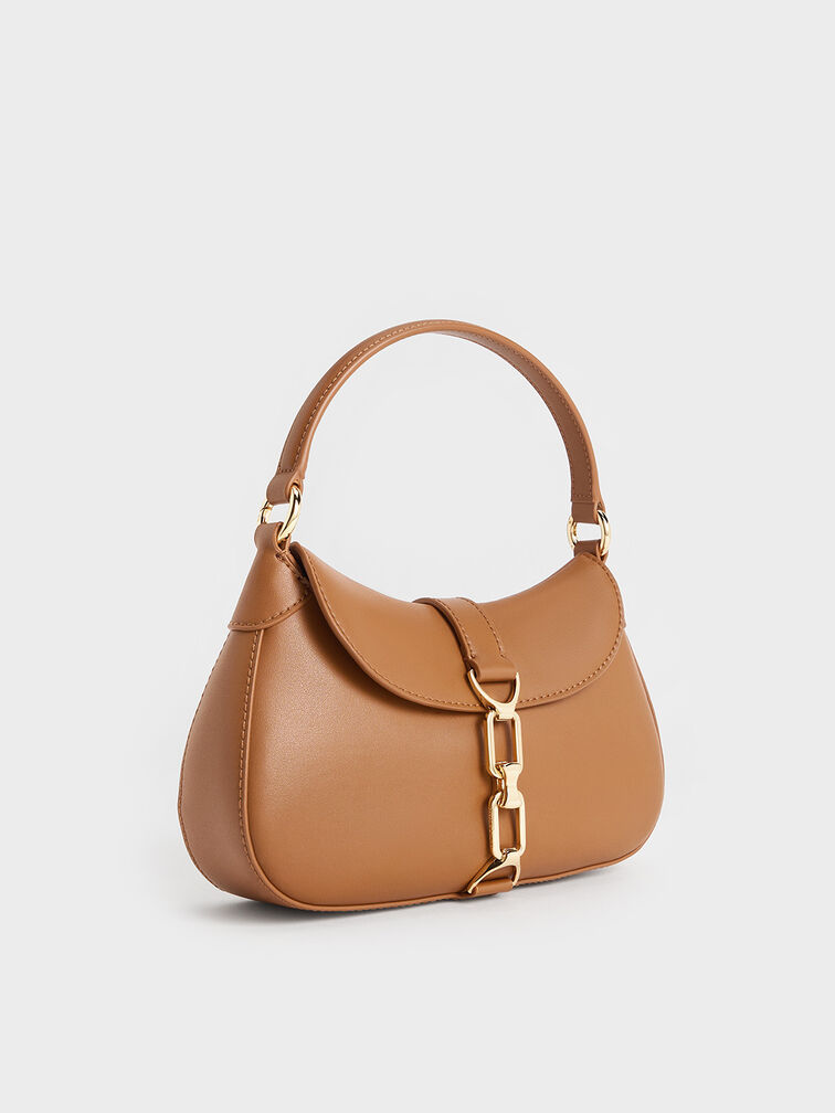 Agatha Chain-Accent Hobo Bag, Brown, hi-res