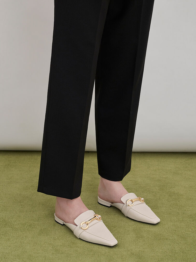 Metallic Accent Tapered Flat Mules, White, hi-res