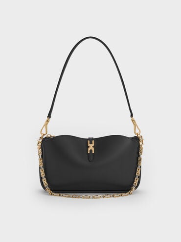 Adalyn Metallic-Buckle Chain-Handle Shoulder Bag, Black, hi-res