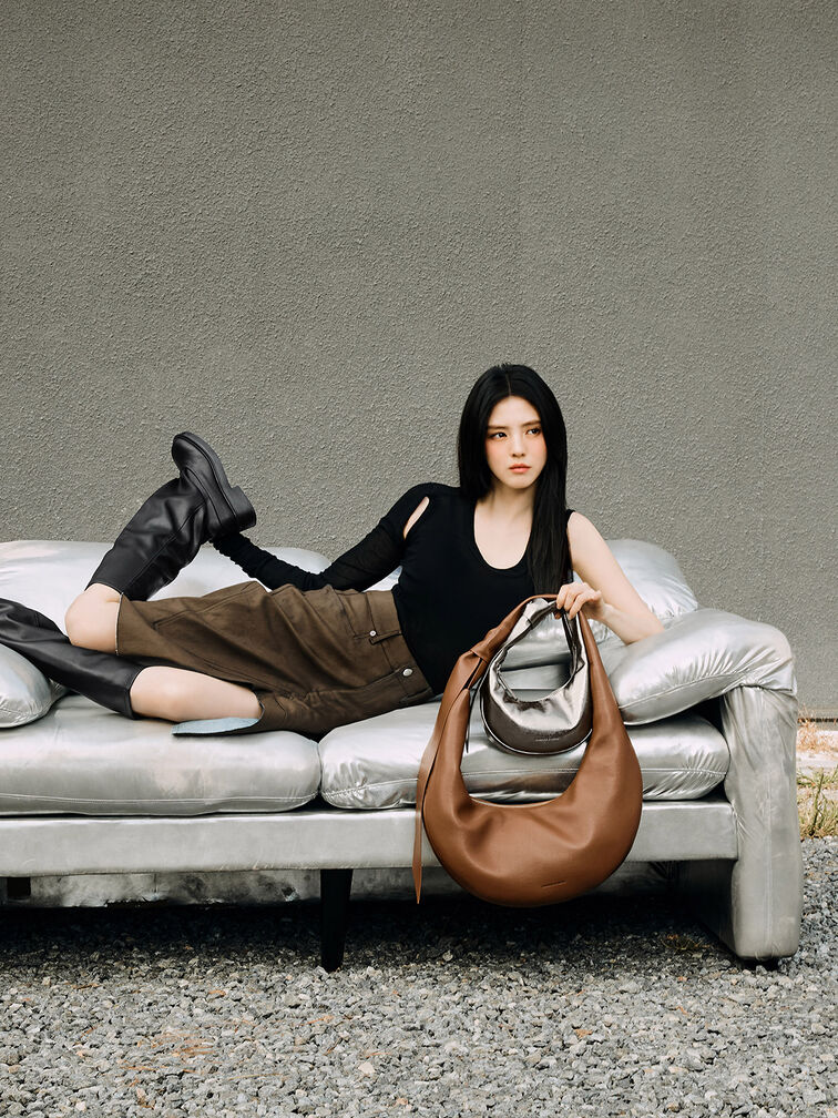 Micro Toni Knotted Crescent Hobo Bag, Pewter, hi-res