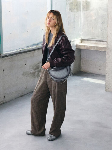 Philomena Half-Moon Crossbody Bag, Grey, hi-res