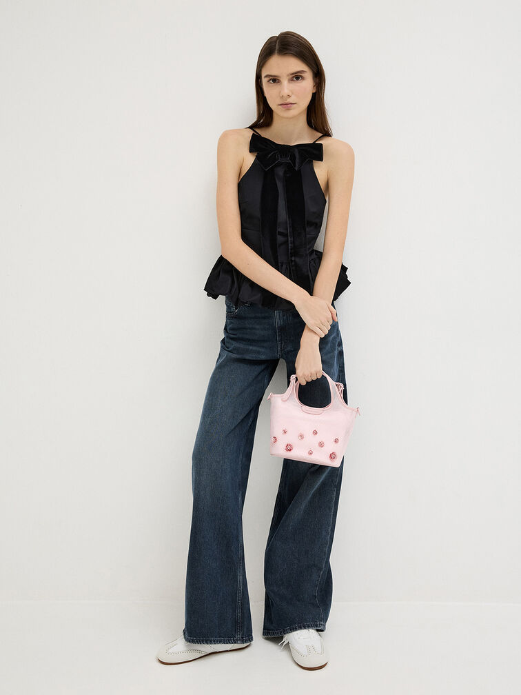 Mesh Sequin-Flower Tote Bag, Blossom Pink, hi-res