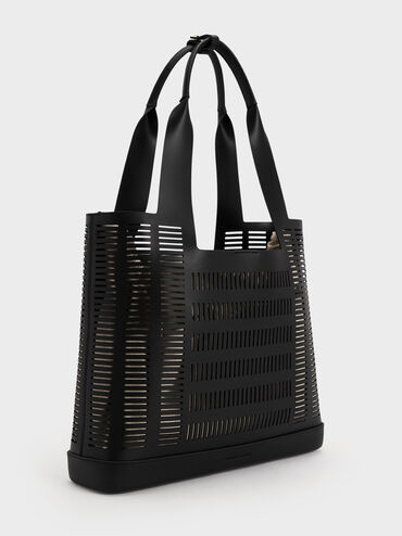 Delphi Cut-Out Tote Bag, Black, hi-res