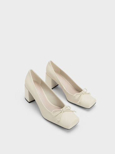 Bow Square-Toe Pumps, Chalk, hi-res