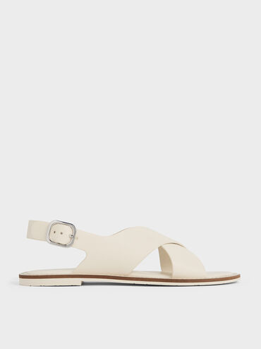Crossover-Strap Slingback Sandals, Chalk, hi-res