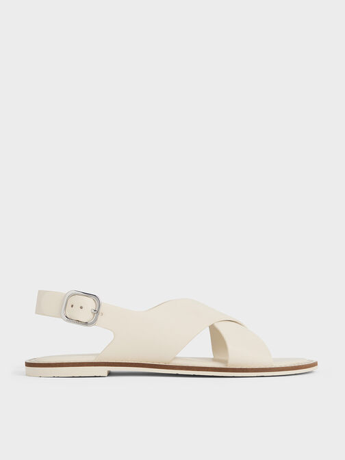 Crossover-Strap Slingback Sandals, Chalk, hi-res