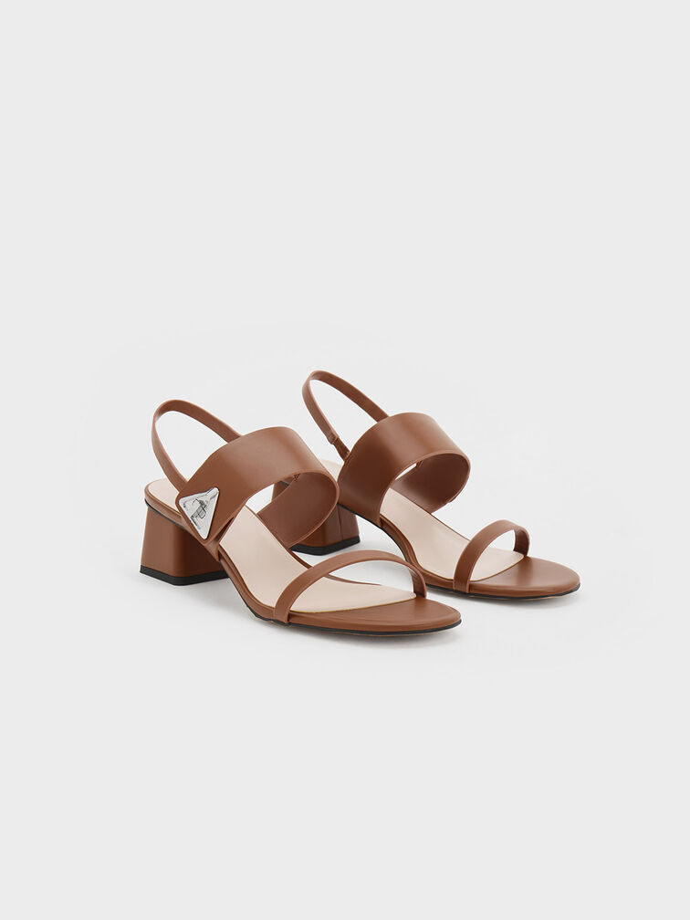 Trice Metallic Accent Block Heel Sandals, Cognac, hi-res