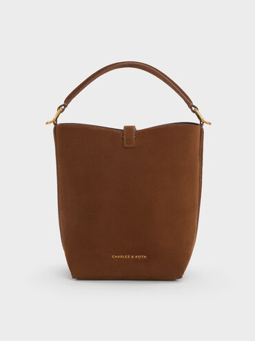 Cesia Metallic-Accent Bucket Bag, Pecan Brown, hi-res