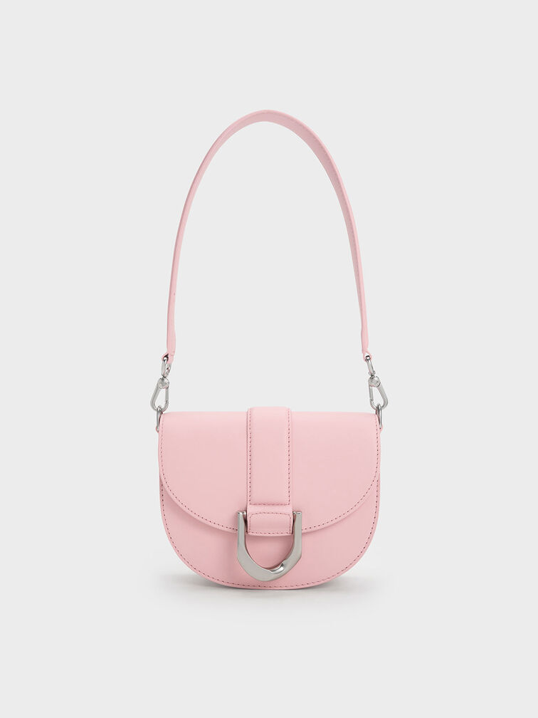 Mini Gabine Leather Saddle Bag, Pink, hi-res