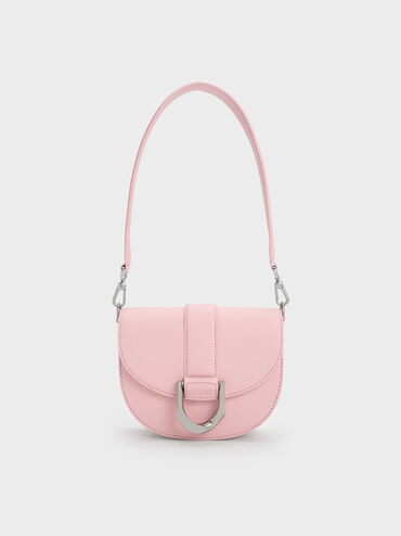 Mini Gabine Leather Saddle Bag, Pink, hi-res