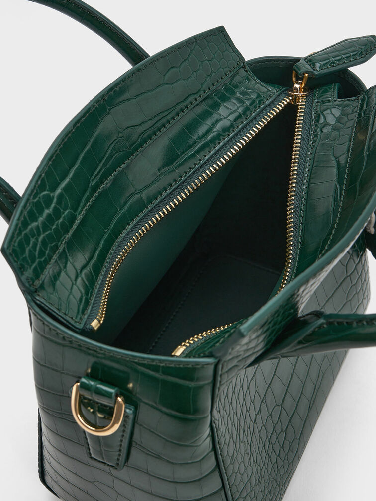 Harper Croc-Effect Structured Top Handle Bag, Dark Green, hi-res