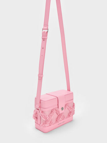 Bronte Frayed Denim Boxy Crossbody Bag, Pink, hi-res