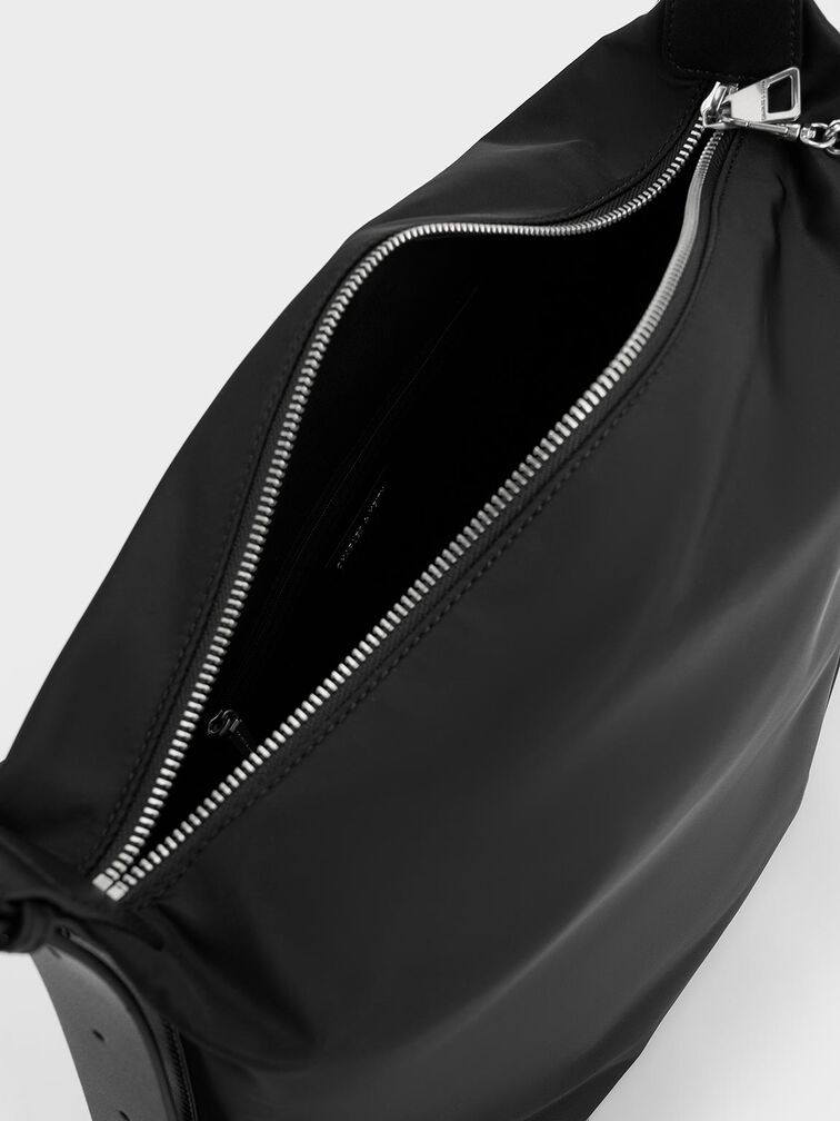 Nylon Chain-Link Slouchy Shoulder Bag, Noir, hi-res