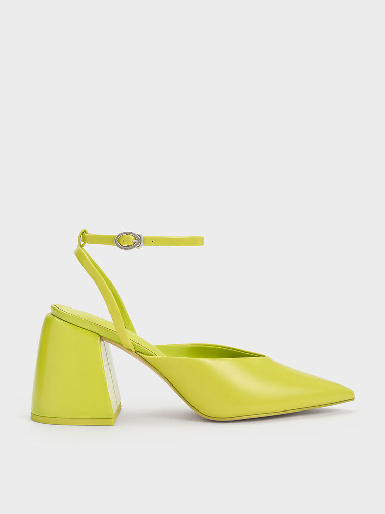 Chunky Heel Ankle-Strap Pumps, Lime, hi-res