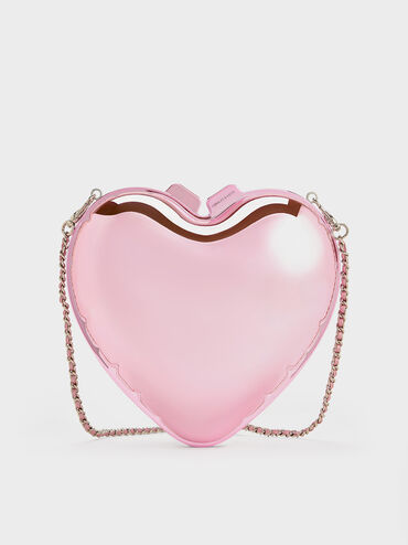 Metallic Heart Crossbody Bag, Pink, hi-res