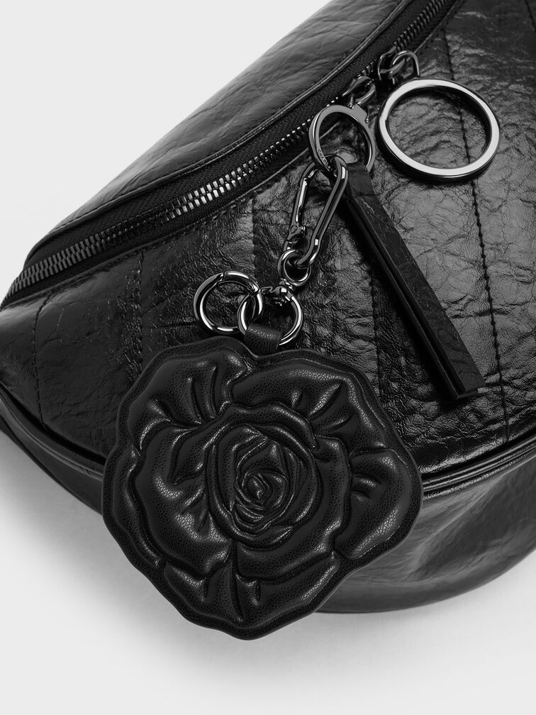 Philomena Rose-Motif Half-Moon Crossbody Bag, Noir, hi-res