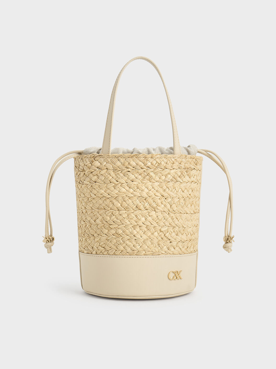 Beige Leather Raffia Bucket Bag CHARLES KEITH IN