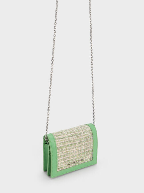 Tweed Snap Button Mini Short Wallet, Green, hi-res