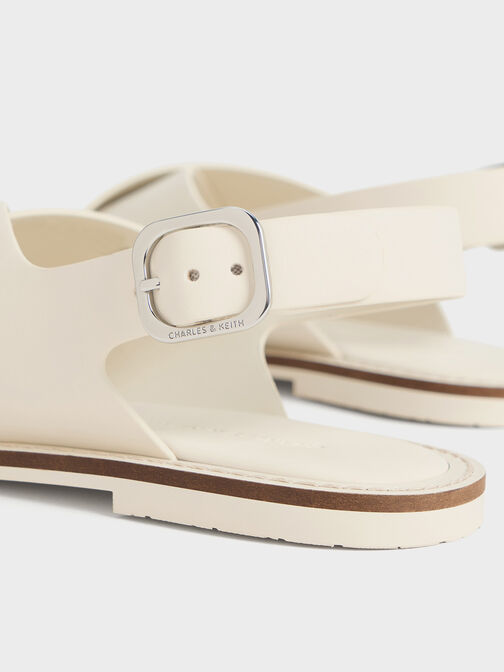 Crossover-Strap Slingback Sandals, Chalk, hi-res