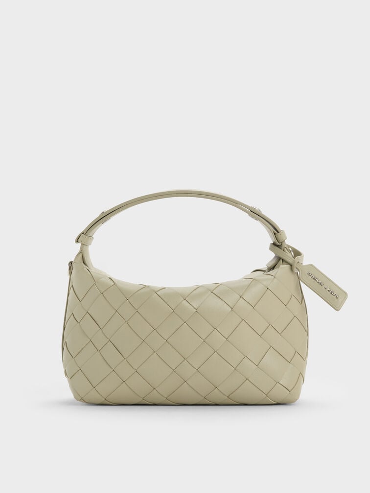Ivette Woven Shoulder Bag, Pale Olive, hi-res