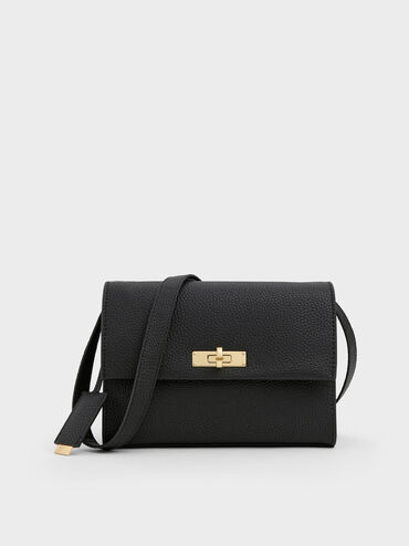 Chance Recycled Leather Turn-Lock Crossbody Bag, Black, hi-res