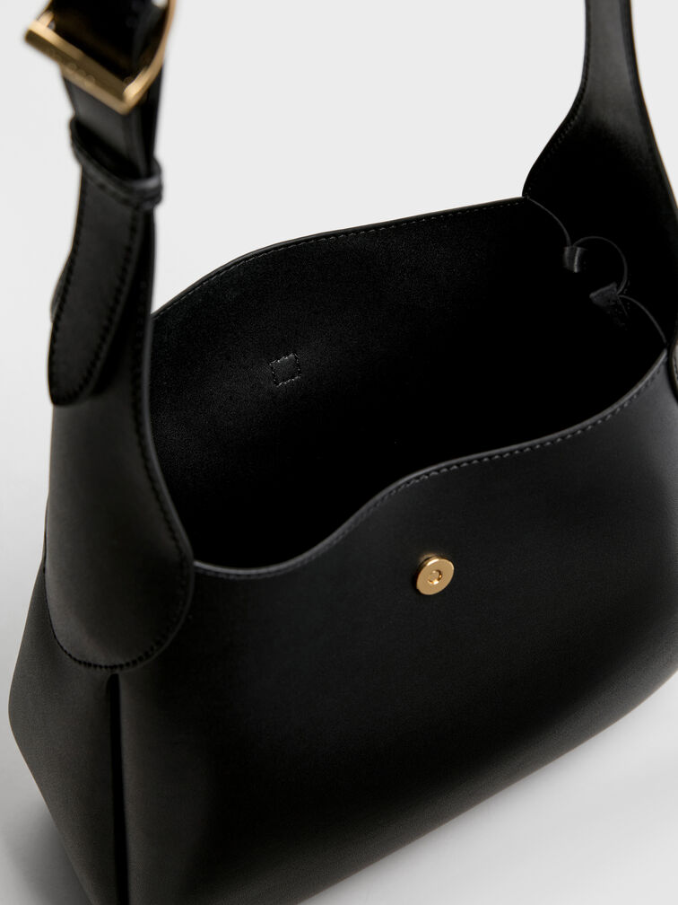 Adalyn Metallic-Buckle Belted Hobo Bag, Black, hi-res