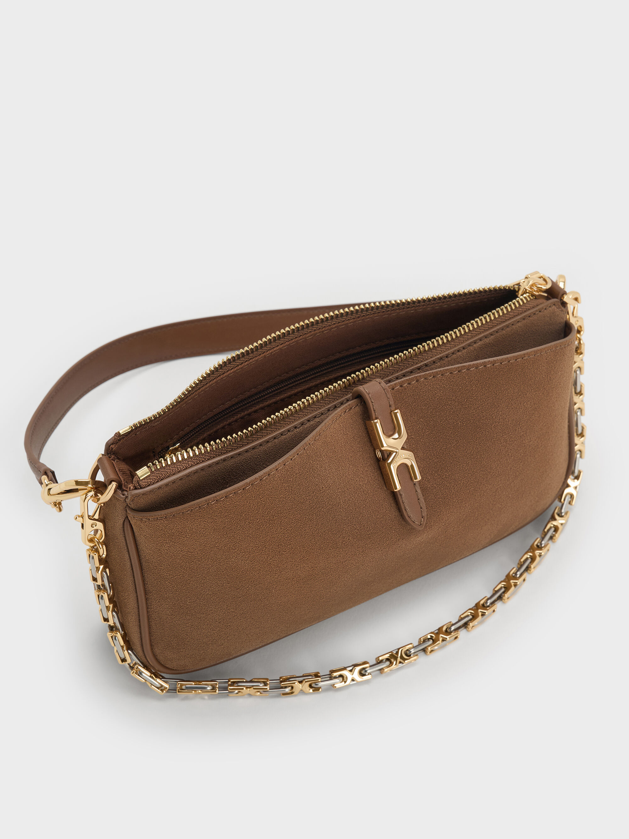 Mocha Brown Adalyn Recycled Suede Chain Shoulder Bag - Mocha Brown