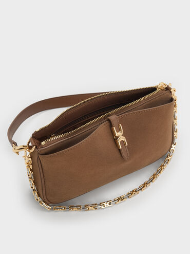 Adalyn Recycled Suede Chain Shoulder Bag, Mocha Brown, hi-res