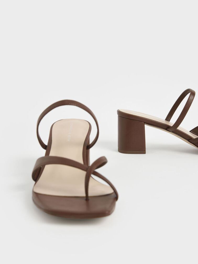 Block Heel Toe Loop Sandals, Brown, hi-res