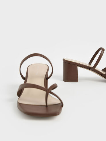 Block Heel Toe Loop Sandals, Brown, hi-res