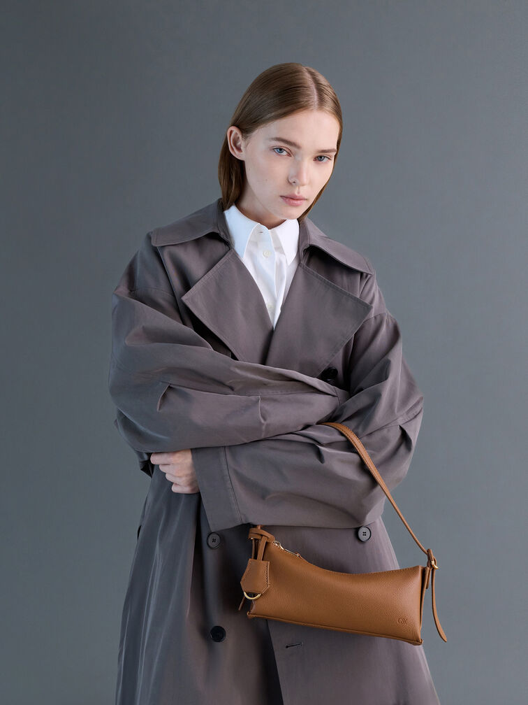 Leather Elongated Shoulder Bag, Cinnamon Tan, hi-res