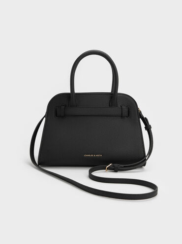 Aubrielle Belted Tote Bag, Black, hi-res