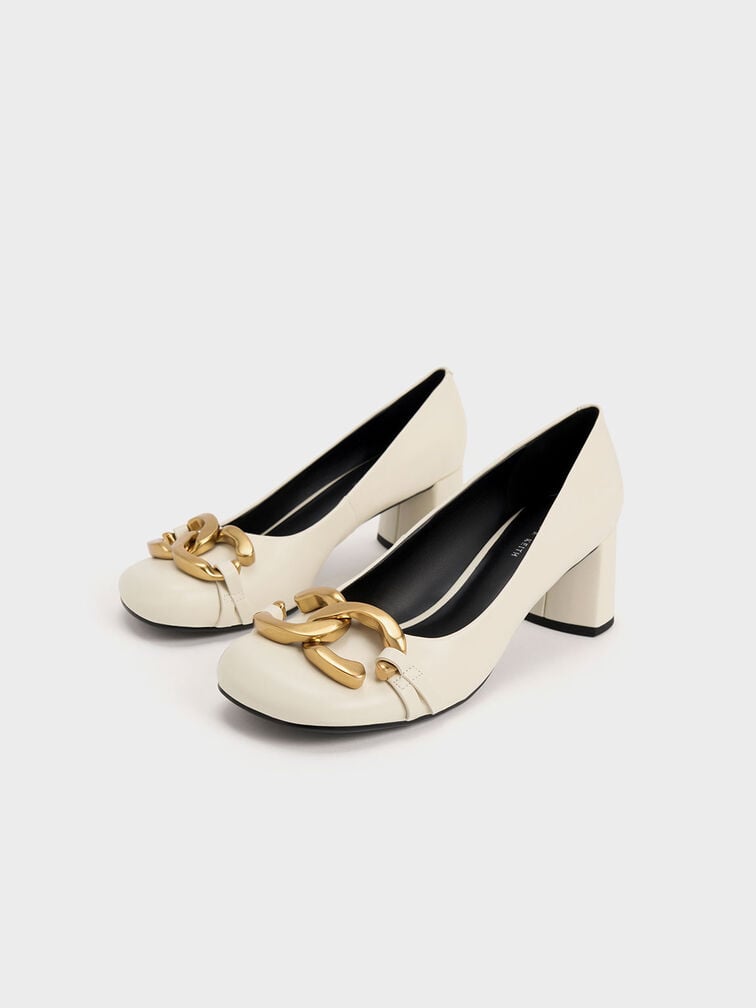 Chunky Metallic Accent Pumps, Chalk, hi-res
