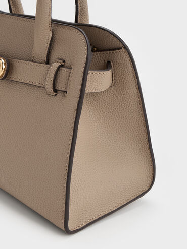 Aubrielle Belted Tote Bag, Taupe, hi-res