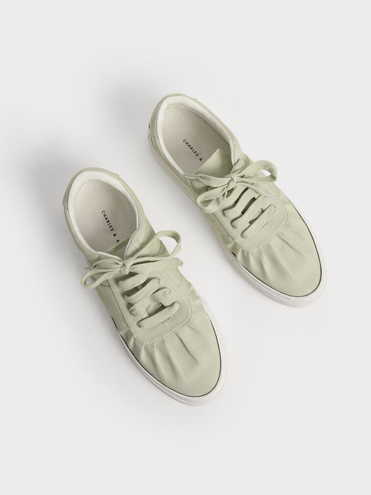 Recycled Cotton Blend Ruched Low-Top Sneakers, Mint Green, hi-res