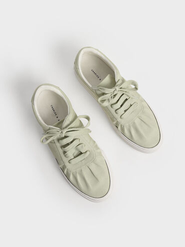 Recycled Cotton Blend Ruched Low-Top Sneakers, Mint Green, hi-res