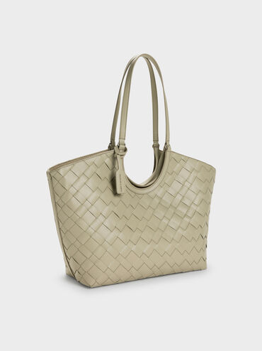 Ivette Woven Tote Bag, Pale Olive, hi-res
