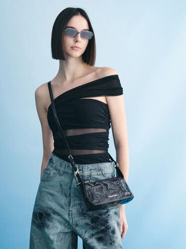 Lark Patent Crinkle-Effect Shoulder Bag, Prism Noir, hi-res