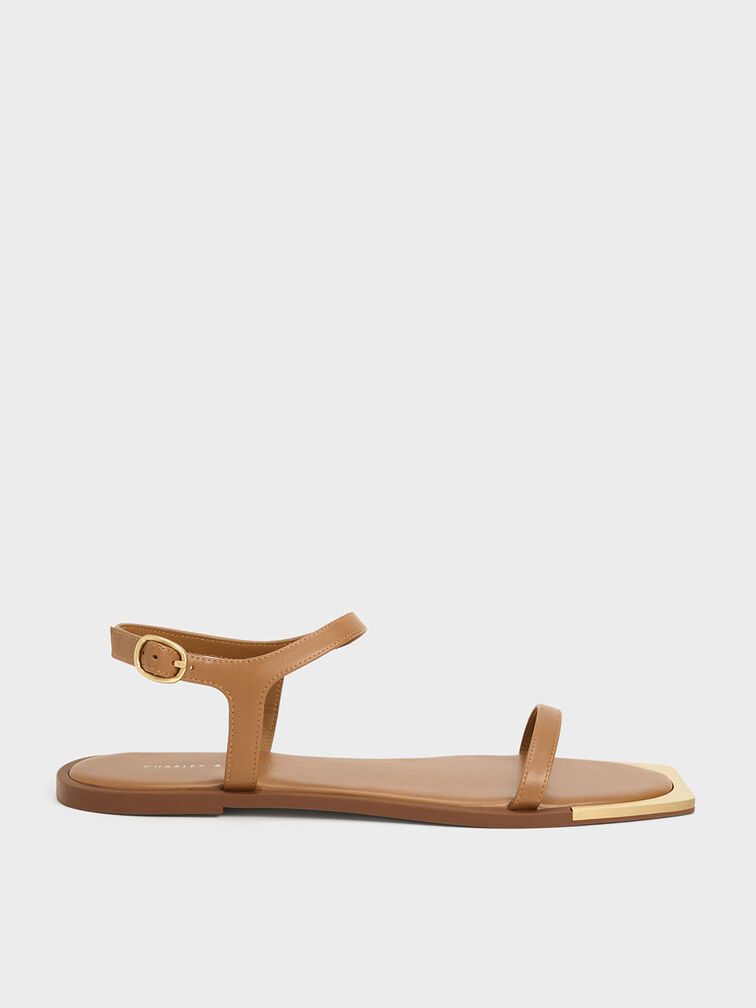 Metallic Square-Toe Sandals, Camel, hi-res