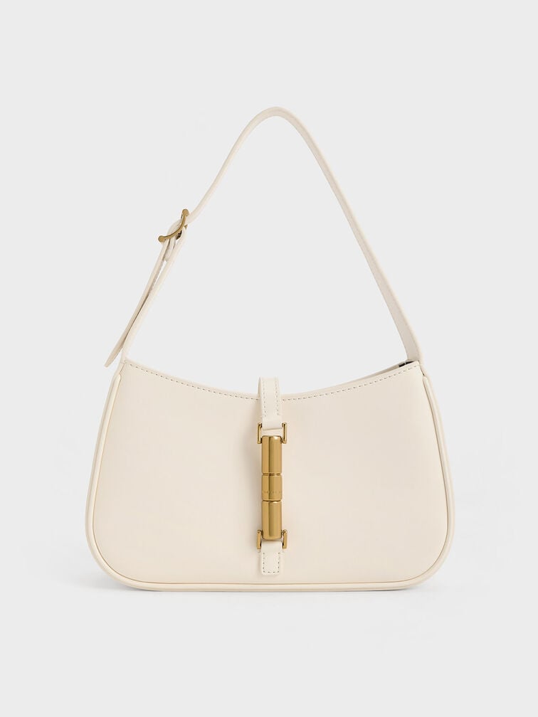 Cesia Metallic-Accent Shoulder Bag, Cream, hi-res