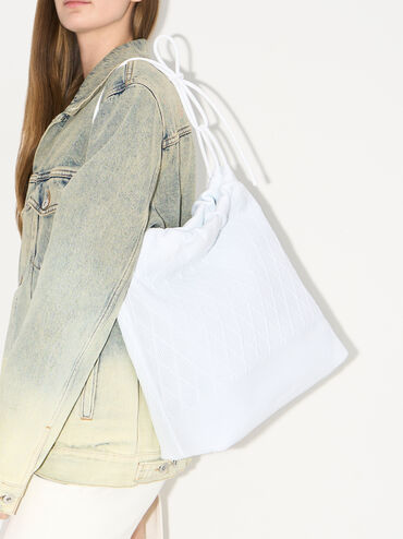 Genoa Bow-Tie Knitted Bag, White, hi-res
