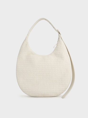 Textured Crescent Hobo Bag, Frosted White, hi-res