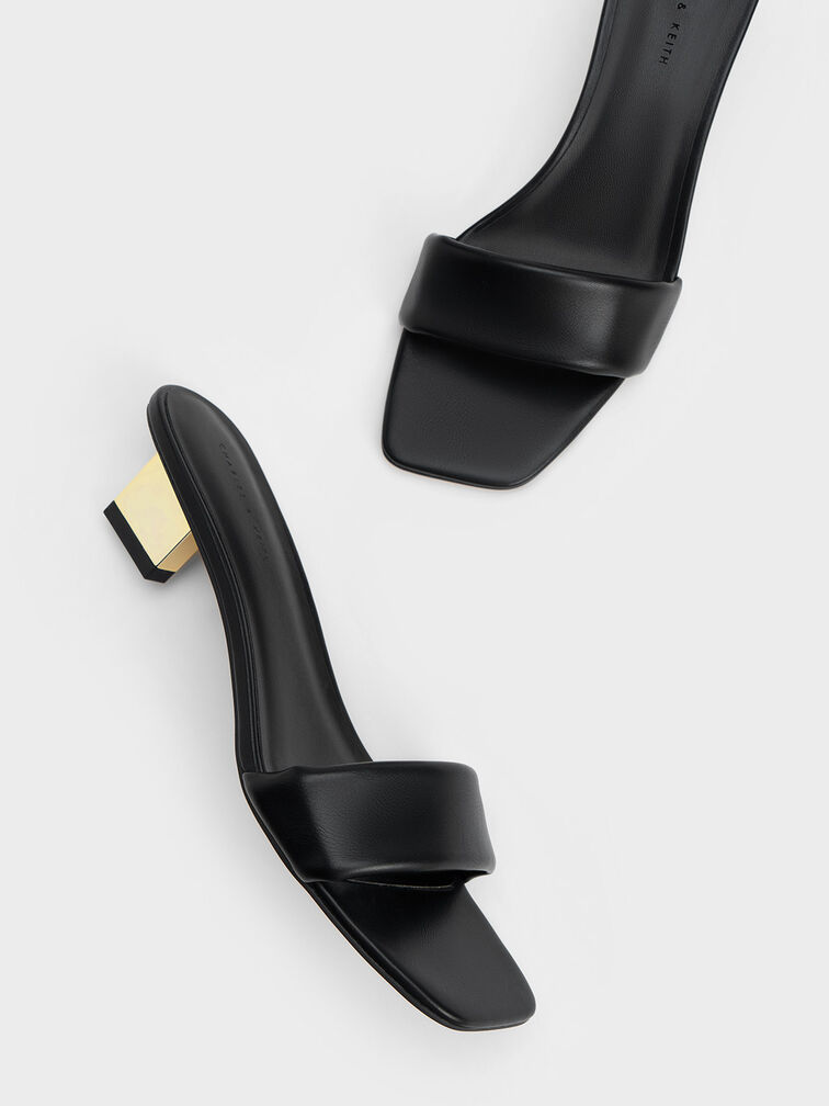 Metallic Blade Heel Sandals, Black, hi-res