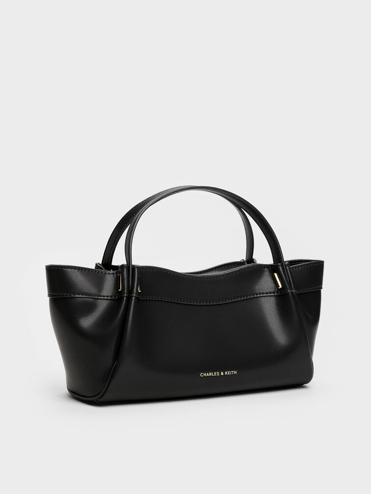 Clarice Pleated Double-Handle Tote Bag, Black, hi-res