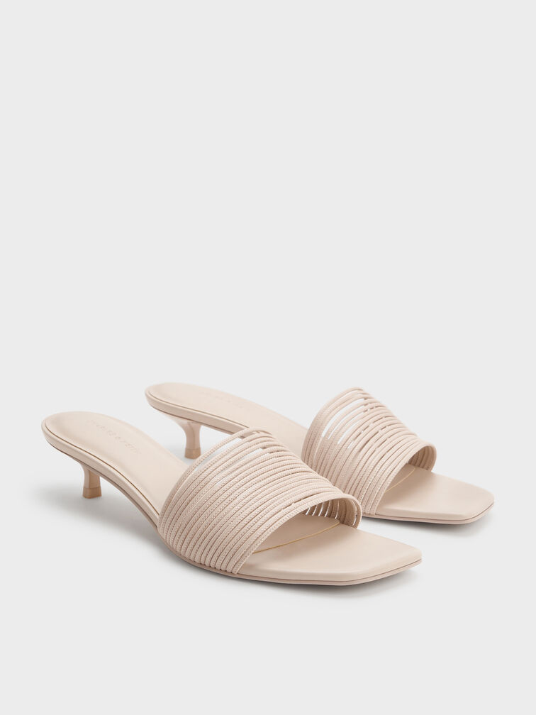 Fianna Strappy Kitten-Heel Mules, Beige, hi-res