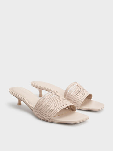 Fianna Strappy Kitten-Heel Mules, Beige, hi-res
