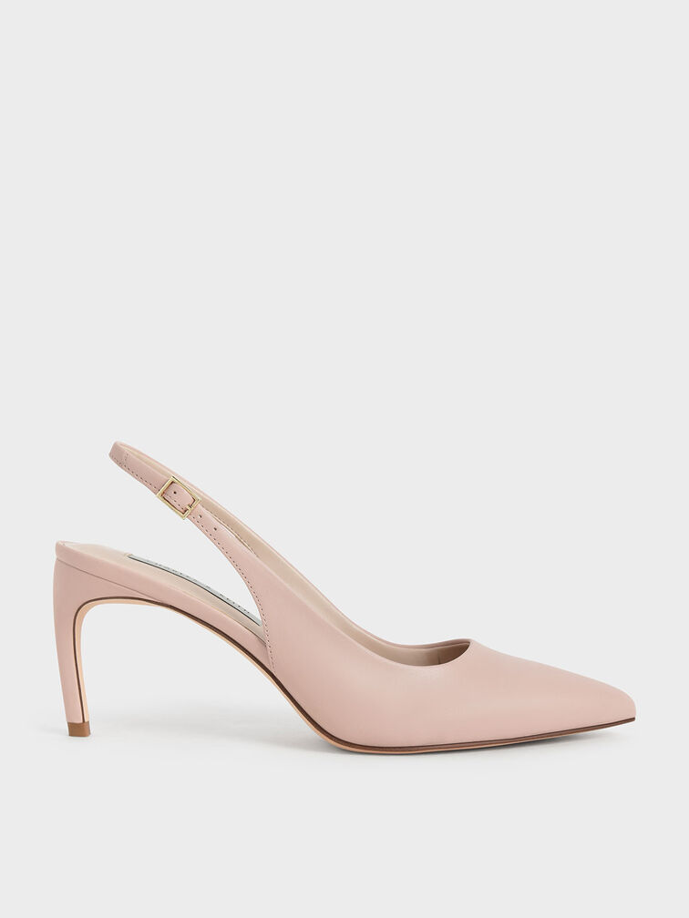 Curved Heel Slingback Pumps, Nude, hi-res