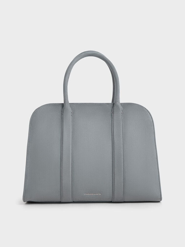 Axel Faux Suede Bowling Bag, Grey, hi-res