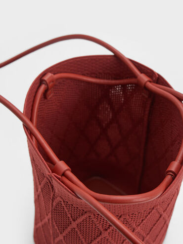 Genoa Knitted Drawstring Bag, Brick, hi-res